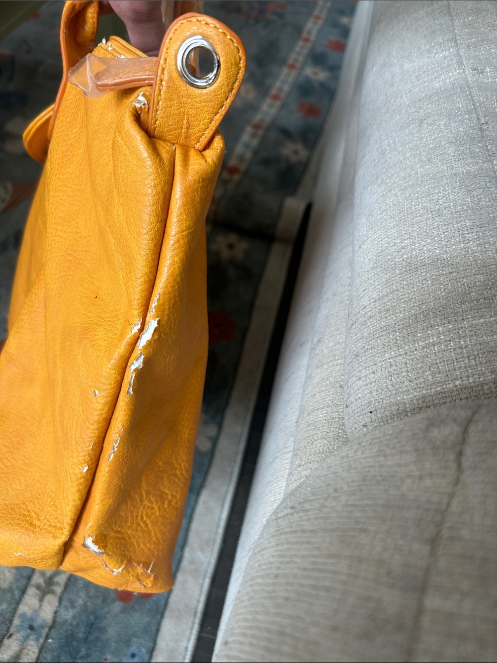 Structured Yellow Leather-Look Shoulder Tote - FLAW - Picture 5 of 7